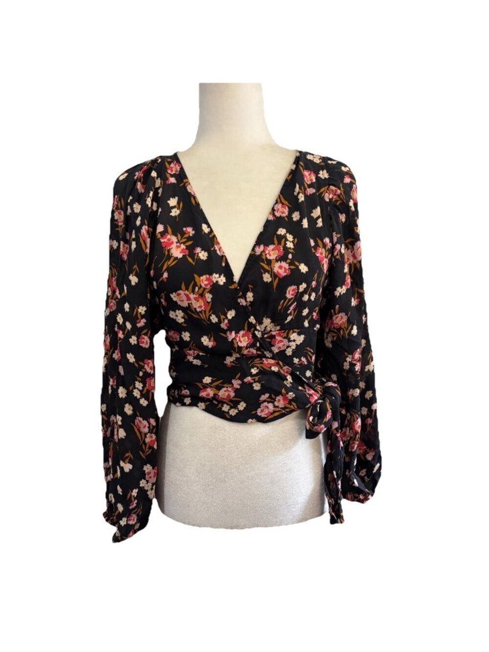 A.L.C Carla Floral Silk Wrap Blouse Dolman Sleeves Size 0